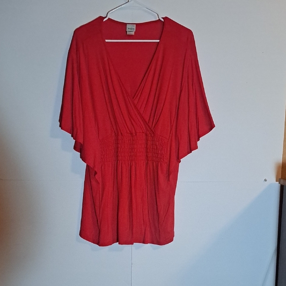 Red Flutter Sleeve Wrap Blouse - Picture 1 of 3
